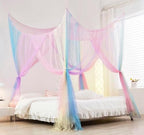Mengersi Rainbow Bed Canopy with Lights, Square Bed Curtains - Full to King Size, Blue - Image 4