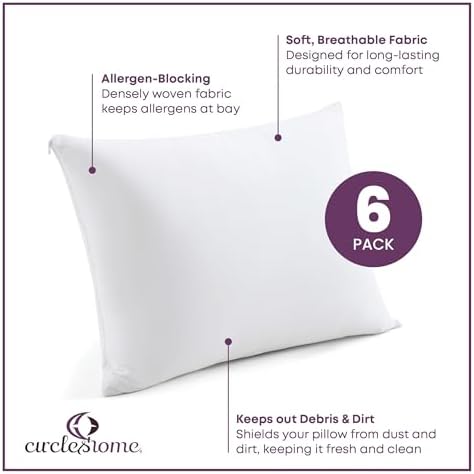 CirclesHome Standard Zippered Pillow Protectors | 100% Cotton Breathable Pillow Covers | Protects Pillows from Dirt, Dust, and Debris | (Standard 20x26 - Set of 6) - Image 2