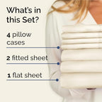 Split King 7 Piece Bed Sheet Set - Comfy, Breathable & Cooling - Off White - Image 2