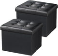 AmasSmile Ottoman with Storage,Folding Chest,17" Leather,Black 2 Pack by AmasSmile