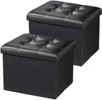 AmasSmile Ottoman with Storage,Folding Chest,17" Leather,Black 2 Pack by AmasSmile
