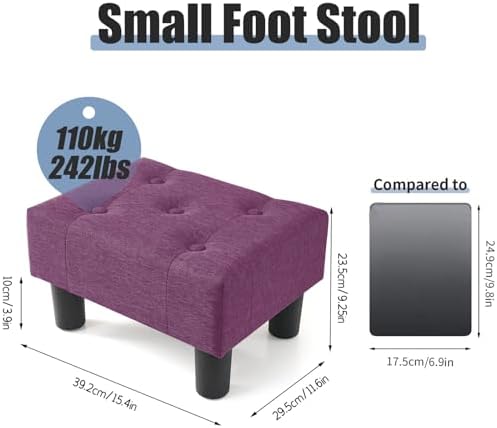 BRIAN & DANY Small Foot Stool, Linen Foot Stools with Legs, Stable Small Footstool for Living Room, Purple - Image 3