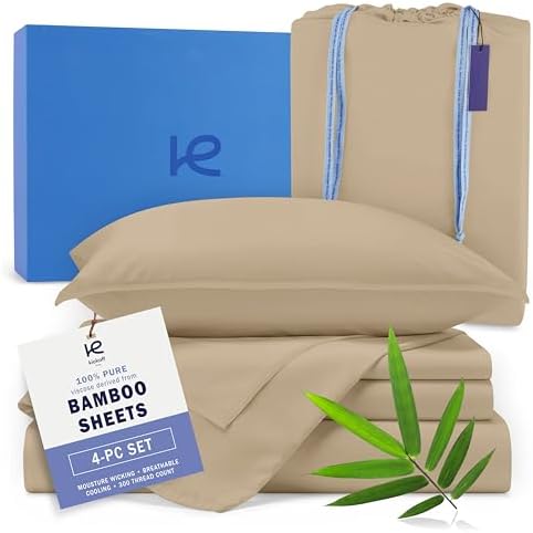 Kickoff Viscose Bamboo Sheets California King Size 4-pc 100% Organic Bamboo Viscose Bed Cooling Sheets Cal King Set Cool Bedding for hot Sleepers Sheet Set - Gift Ready Packaging (Sand, CK) by KickoffHome