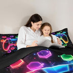 Game Consoles Kids Boys Reversible Comforter Set Twin Size,Gaming Bedding Sets Gamer Room Decor Gifts Galaxy 3D Neon Honeycomb Video Games Polyester Quilt Set,1 Pillowcase (Red Green Blue) - Image 3