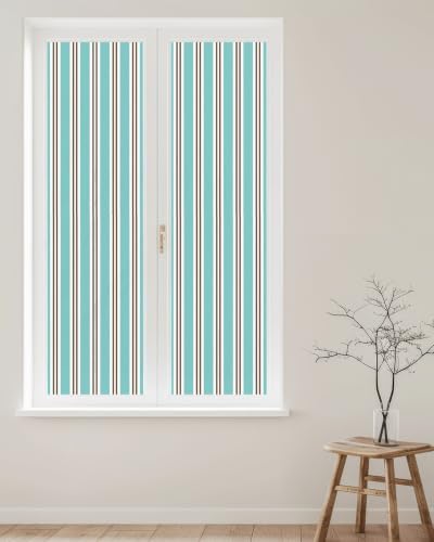 Window Privacy Film Frosted, Teal Brown Striped Reusable Static Cling Window Tints, Modern Farmhouse Vertical Stripes Heat Control Windows Films for Offices, Balcony, 29.5 x 118 Inches - Image 2