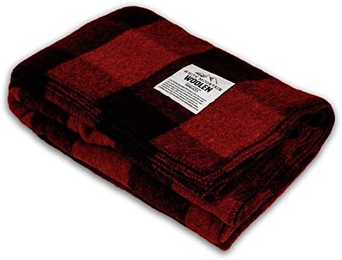 Lodge Twin Blanket - 80% Recycled Wool - Buffalo Plaid - Warm Throw Blanket - Thick - Washable - 65W x 90L - Red and Black Plaid by Minus33MerinoWool