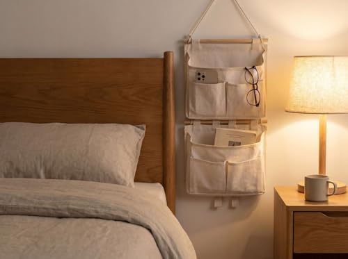 3 Tier Cotton Linen Wall Hanging Storage Organizer, Black - Image 6