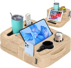 TabCouchCaddy - Couch Cup Holder Tray Pillow - Bed, Couch Caddy, Sofa, RV & Car - Holds Drinks, Snacks, Remotes, Phones, Kindle, Tablet | Bed Cup Holder (Beige) by TabCouchCaddy