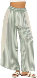 Athlisan Womens Summer Casual Loose Striped Wide Leg Lounge Pants Elastic Waist Palazzo Trousers by AthlisanFashion