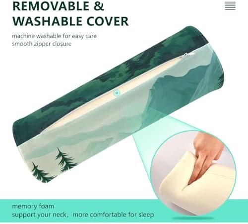 Mountain Forest Trees Green 02 Neck Roll Pillow Bolster Round Health Memory Foam Long Cervical Cylinder Pillows with Removable Washable Cover for Body Bed Legs Back Yoga - Image 4