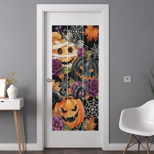 Window Privacy Film Frosted, Pumpkins Halloween Non-Adhesive Static Cling Window Tint, Black Horror Purple Floral Insulated Windows Frosted Films for Living Room, 35.4 x 78.7 Inches - Image 3