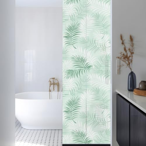 Window Privacy Film Frosted, Light Green Botanical Reusable Static Cling Window Tints, Summer Palm Leaves Foliage Tropical Heat Control Windows Films for Offices, Balcony, 29.5 x 118 Inches - Image 3