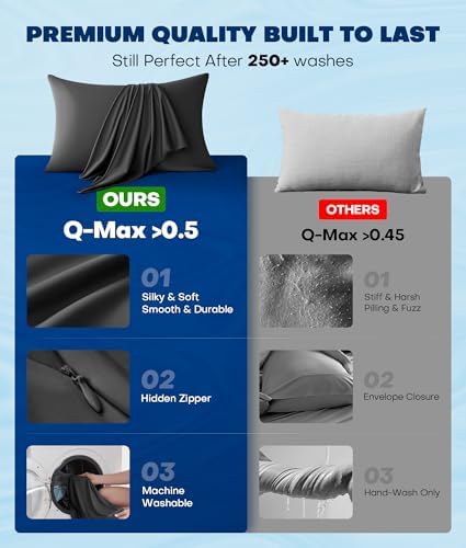 Ultra-Chill Cooling Pillowcase Set of 2 for Hot Sleepers, Softer Than Silk Pillow Cases for Protecting Hair & Skin, Breathable Bed Pillow Covers w/Zipper, Gifts for Women Men (Black, Queen) - Image 6