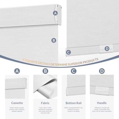 Boolegon Blackout Roller Shades for Windows, Pure White, 22" W x 36" H - Image 3