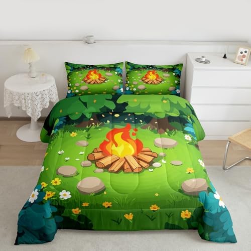 Erosebridal Camper King Size Comforter Set Happy Camping Bedding Set Woodland Camping Bedding Comforter Sets,Campfire Quilt 3 Pcs - Image 2