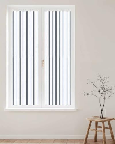 Window Privacy Film Frosted, Navy Blue Striped Reusable Static Cling Window Tints, Modern Vertical Stripes Minimalist Heat Control Windows Films for Offices, Balcony, 29.5 x 118 Inches - Image 2
