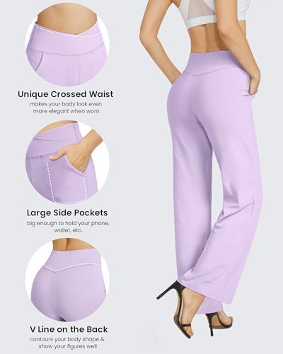 G4Free EverGoing Wide Leg Yoga Pants for Women Crossover Waist with Pockets - Image 4