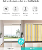 Window Privacy Film Frosted, Yellow Brown Striped Non-Adhesive Static Cling Window Tint, Modern Farmhouse Vertical Stripes Insulated Windows Frosted Films for Living Room, 35.4 x 78.7 Inches - Image 6