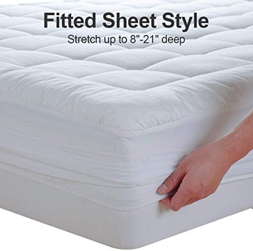 EASELAND Queen Size Mattress Pad Cotton Pillow Top Mattress Topper White - Image 6