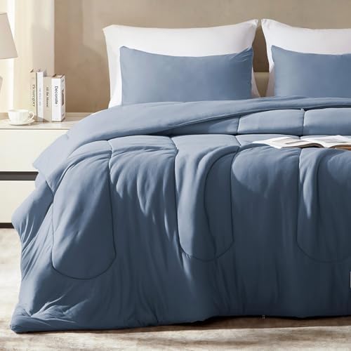 SLEEP ZONE Twin/Twin XL Size Comforter Set, Breathable Jersey Knit Soft Duvet Insert Set 2 Pieces Bedding Sets for Bedroom All Season, Stone Blue by SLEEPZONELIFE