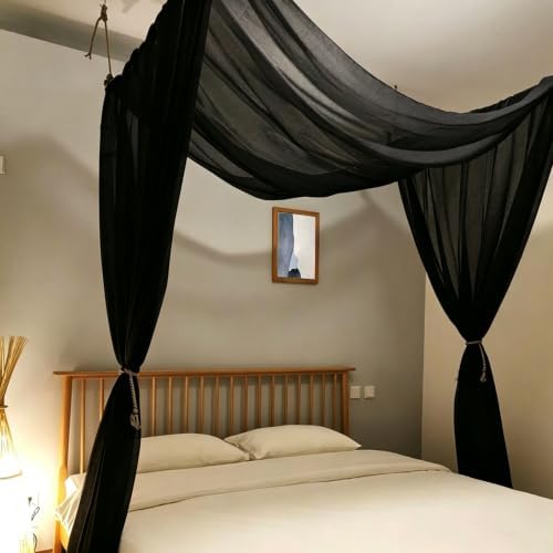 Comtelek Bed Canopy for Girls,King Canopy Bed Curtains with Beds Frame Queen & Full Bed 59 * 255in Black Tulle Gothic Canopy Scarf,Sheer Bed Drapes,Twin Canopy Decor for Baby Crib,Kid Adult Beds - Image 2