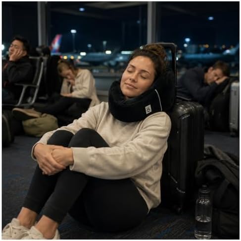 Travel Pillow, Ergonomic Neck Pillow for Airplane, Car, and Train, Soft Plush Head and Chin Support for Long Flights, Lightweight Packable Travel Essentials, Black - Image 5
