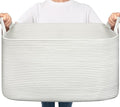 Goodpick Large Woven Rope Blanket Basket, Rectangle, White, 75L by Goodpick