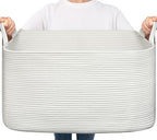 Goodpick Large Woven Rope Blanket Basket, Rectangle, White, 75L by Goodpick