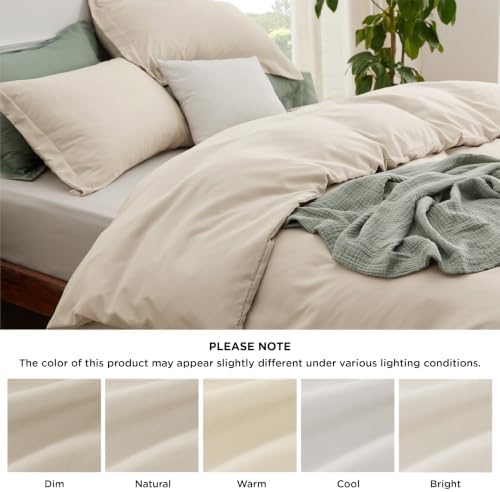 Bedsure King Duvet Cover with Fitted Sheet, Double Brushed Bedding, Beige - Image 5