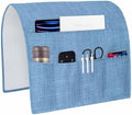 Sofa Armrest Organizer Bedside Caddy, Blue Burlap Texture Non Slip Couch Remote Control Holder for Recliner, Farmhouse Vintage Blue Armchair Caddy with Pocket for Magazine, Phone, 19.7"x35" by Unknown
