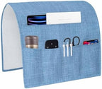 Sofa Armrest Organizer Bedside Caddy, Blue Burlap Texture Non Slip Couch Remote Control Holder for Recliner, Farmhouse Vintage Blue Armchair Caddy with Pocket for Magazine, Phone, 19.7"x35" by Unknown