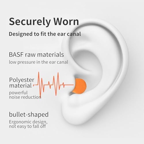 250 Pairs NRR 33dB Soft Foam Ear Plugs,38dB Noise Reduction Disposable Earplugs Bulk,for Work & Construction Site,Orange - Image 3