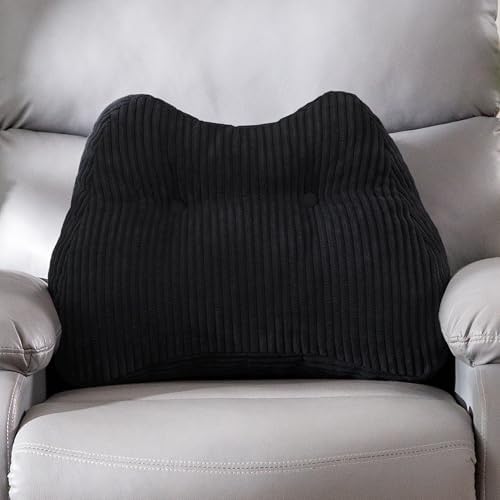 Lumbar Support Pillow for Recliner Chair/Accent Chair/Couch/Office Chair, Tufted Corduroy Back Support Cushion for Elderly, M-Shaped Recliner Cushions for Back Rest, Pain Relief, Reading, Black by HIGOGOGO