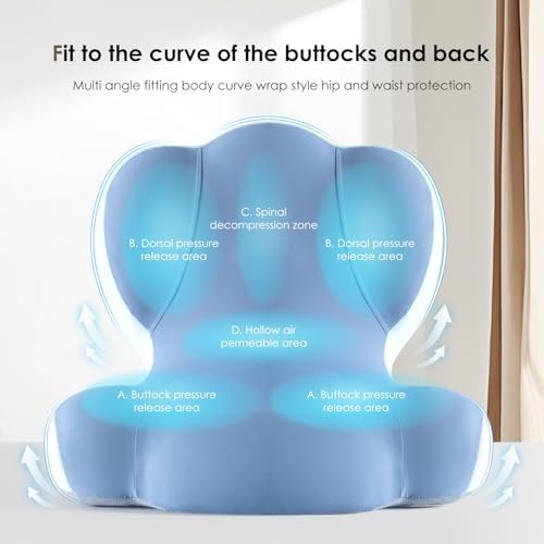 FLORICH Memory Foam Truck Seat Cushion,Car Seat Cushion and Lumbar Support Pillow for Office Chair, Ergonomic Back Support & Sciatica Relief for Long Drives(Blue) - Image 6