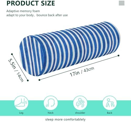 Bolster Pillow Yoga Bedding Essentials Round Neck Roll Pillow Round Pillow Forms Cylinder Pillows Couch Neckroll Pillows for Bed Deepskyblue Stripe - Image 3