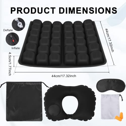 Inflatable Airplane Seat Cushion with Neck Pillow Eye Masks Earplugs&Bag for Long Flights, Portable Wheelchair Seat Cushion, Press-Type Air Cushion with Non-Skid Bottom for Travel, Office - Image 2