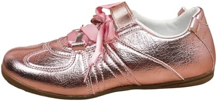 Women's Lace-up Fashion Ballerina Sneakers Dressy Ballet Flats Comfortable Tennis Walking Casual Shoes Fashion Lightweight Workout Athletic Low Top Glossy Round Toe Sports Dance Shoes by Unknown
