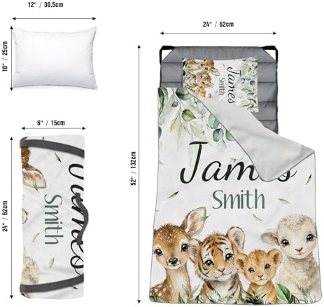 Personalized Toddler Nap Mat for Boys, Custom Name Kids Sleeping Mat for Preschool, Daycare Cot Nap Mat with Corner Straps, Roll-Up Slumber Mat with Soft Blanket & Pillow - Image 2