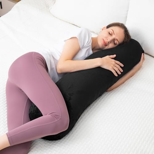 1 MIDDLE ONE Round Body Pillow for Adults, Long Bolster Pillow for Bed with Removable Velvet Cover, Decorative Tube Roll Cylinder Pillow, 35 x 7.87 Inch, Black - Image 4