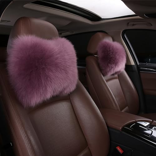 Fluffy Car Headrest Pillow Furry Long Wool Lumbar Auto Head Neck Support Pillow Cushion Natural Luxury Fur Warm Soft Comfort Winter by MLOVESIE