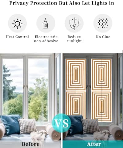 Window Privacy Film Frosted, Burnt Orange Geometric Reusable Static Cling Window Tints, Square Minimalist Modern Heat Control Windows Films for Offices, Balcony, 29.5 x 118 Inches - Image 6