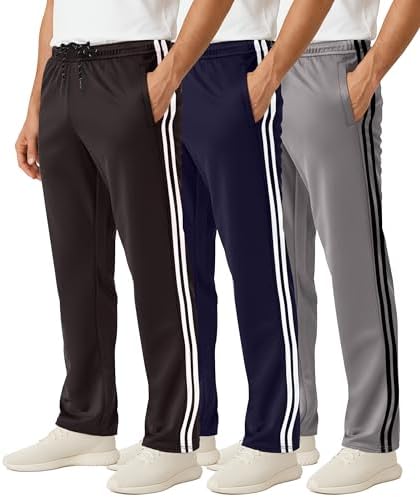 3 Pack Men's Mesh Sweatpants Open Bottom Lounge Workout Track Gym Pants by RealEssentials