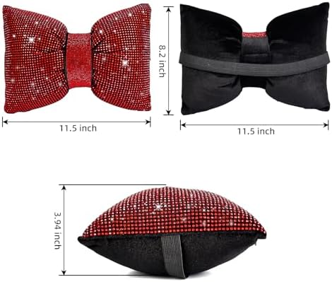 ChuLian 4 PCS Bling Car Pillows,Rhinestones Bowknot Car Headrest Pillow,Red - Image 4