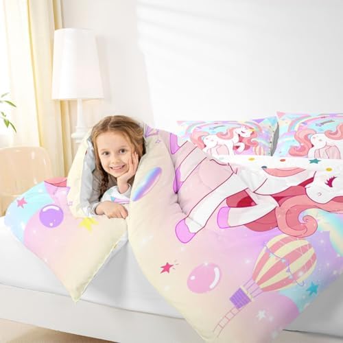 Erosebridal Unicorn Full Bedding Sets for Girls Cute Rainbow Unicorn Comforter Set Bedroom Decor for Girls Kids Horse Duvet Set Ombre Bedding Stars Magical Animal Down Comforter Reverse 3Pcs - Image 5