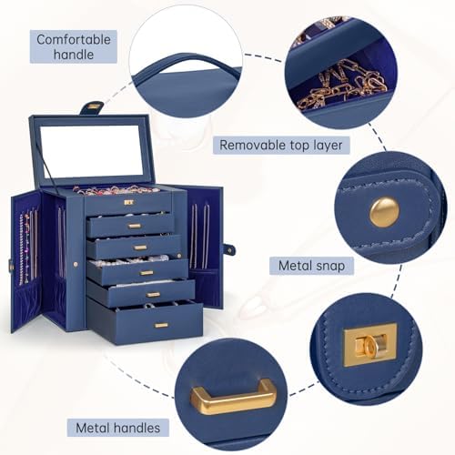 AKOZLIN 6-Tier Jewelry Box Organizer 5 Drawers Storage XLarge BlueBlue - Image 7