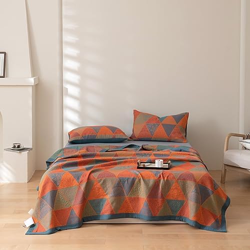 100% Cotton Muslin Blanket Jacquard Bohomian Mandala Triangle Quilt, Soft Bed Cover 3 Layers Reversible Bedspread Coverlet Breathable Lightweight Bedding King(98"x94"), No Pillow Sham - Image 5