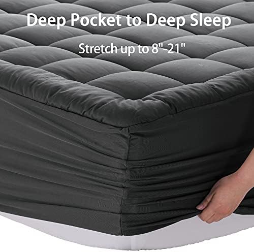 EASELAND Full Size Mattress Pad Pillow Top Mattress Topper Dark Grey - Image 6