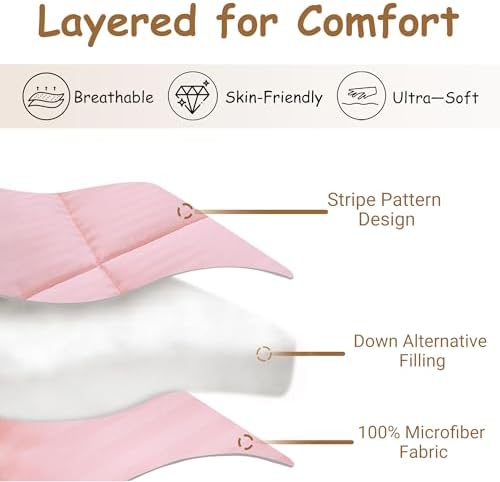 ZPECC Toddler Down Alternative Comforter, 39" x 47", Pink Stripe - Image 3