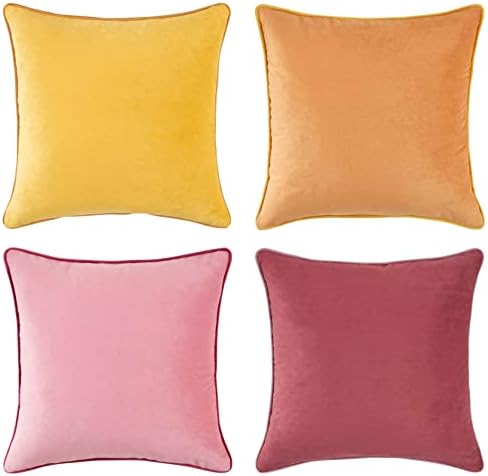 MONDAY MOOSE Decorative Throw Pillow Covers Cushion Cases, Set of 4 Soft Velvet Modern Double-Sided Designs, Mix and Match for Home Decor, Pillow Inserts Not Included (18x18 inch, Yellow/Pink) by MondayMoose