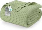 Utopia Bedding 100% Cotton Waffle Blanket Queen Size Sage Green, 90x90 Inch by UTOPIABEDDING